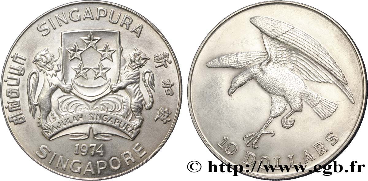 SINGAPORE 10 Dollars aigle 1974  SPL 
