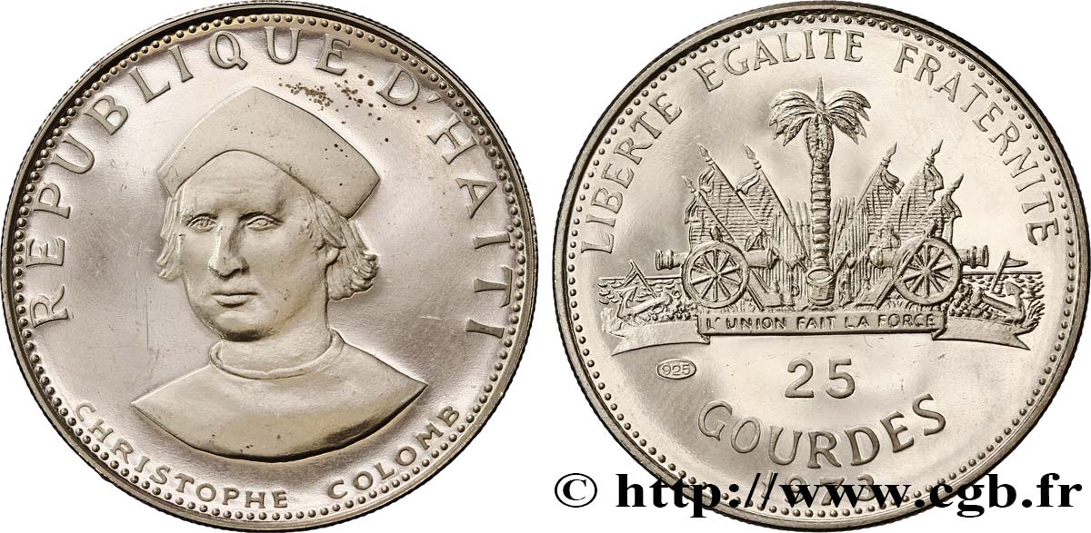 HAITI 25 Gourdes Proof Christophe Colomb 1973  MS 