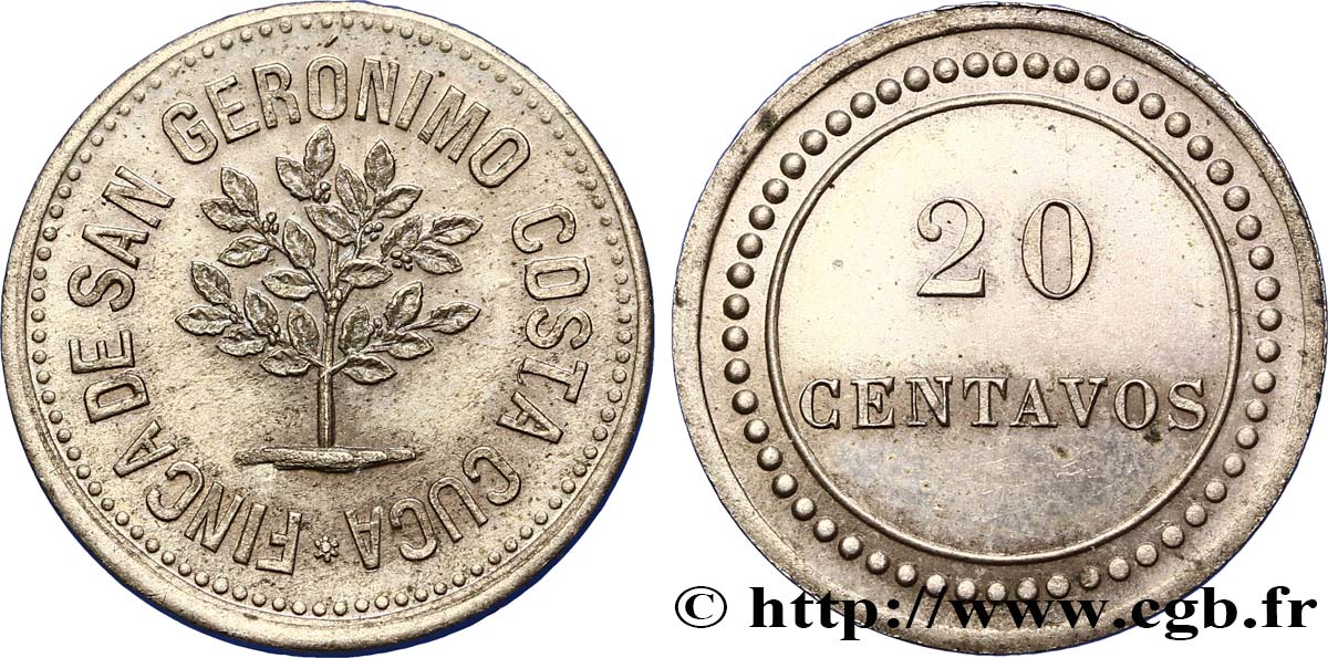 GUATEMALA 20 Centavos Finca de San Geronimo Costa Cuca N.D.  MS 