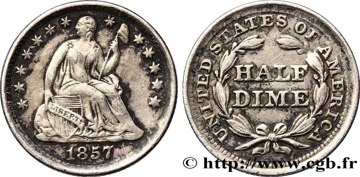 UNITED STATES OF AMERICA 1/2 Dime Liberté assise 1857 Philadelphie XF 