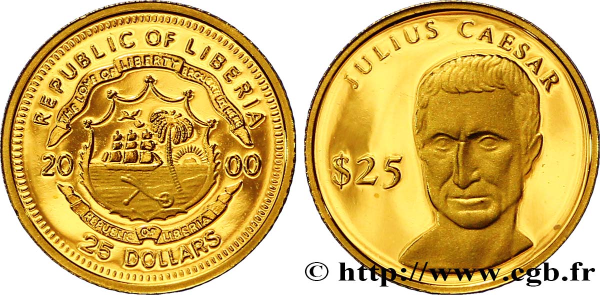 LIBERIA 25 Dollars Proof armes / Jules César 2000  MS 