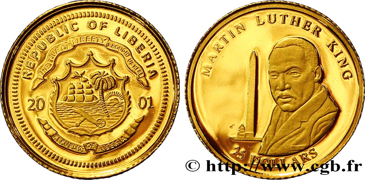 LIBERIA 25 Dollars Proof armes / Martin Luther King 2001  MS 