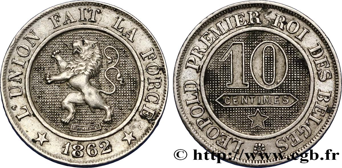 BELGIEN 10 Centimes lion 1862  VZ 