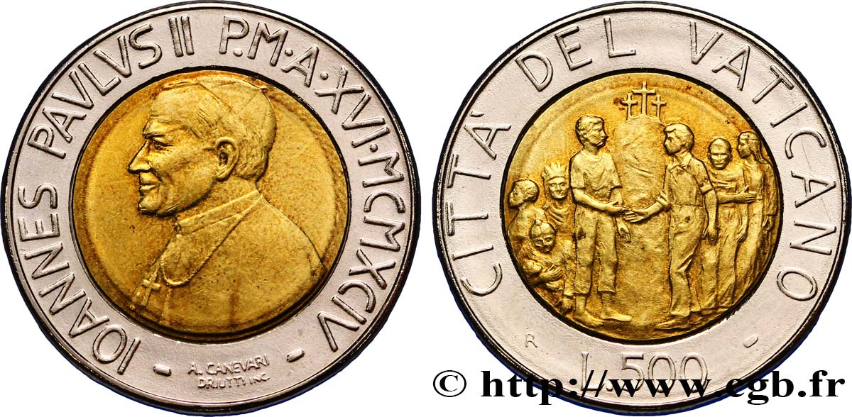 VATICANO Y ESTADOS PONTIFICIOS 500 Lire Jean Paul II an XVI 1994 Rome SC 