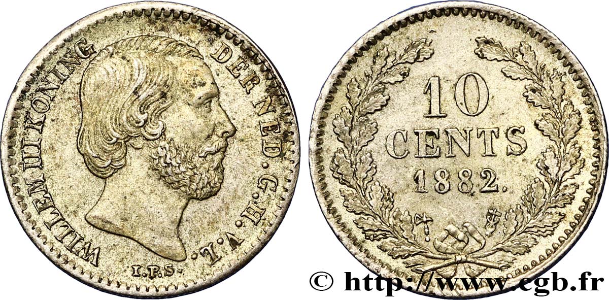NETHERLANDS 10 Cents Guillaume III 1882 Utrecht AU 