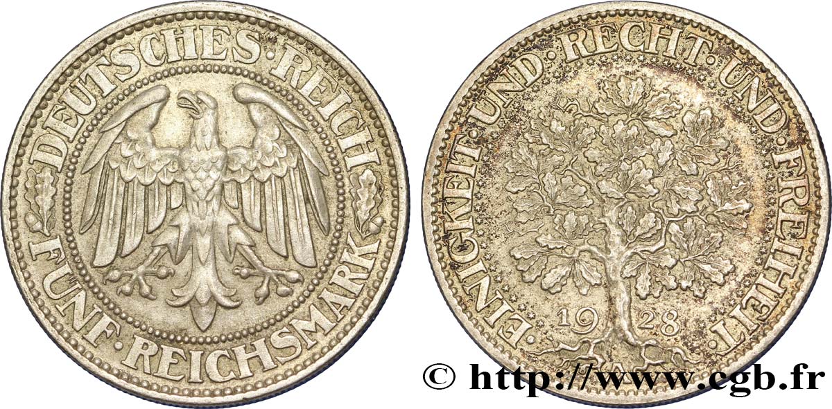 DEUTSCHLAND 5 Reichsmark 1928 Berlin VZ 