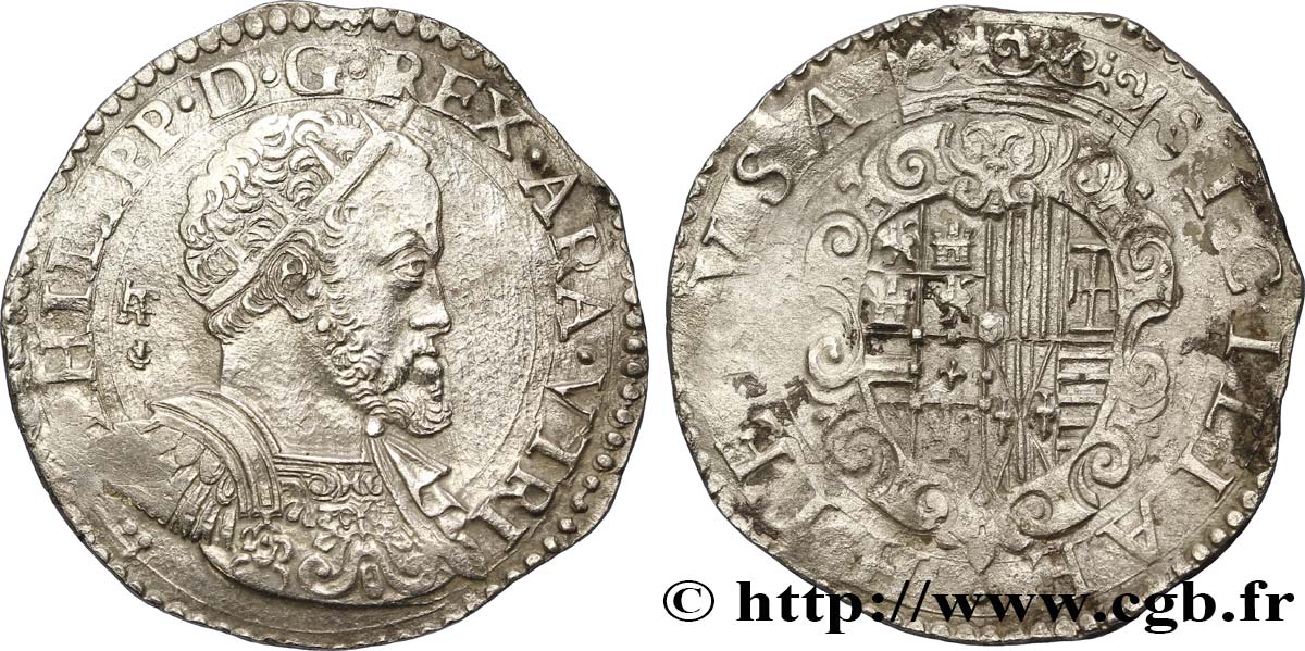 ITALY - KINGDOM OF NAPLES - PHILIP II OF SPAIN 1/2 Ducaton n.d. Naples VF 