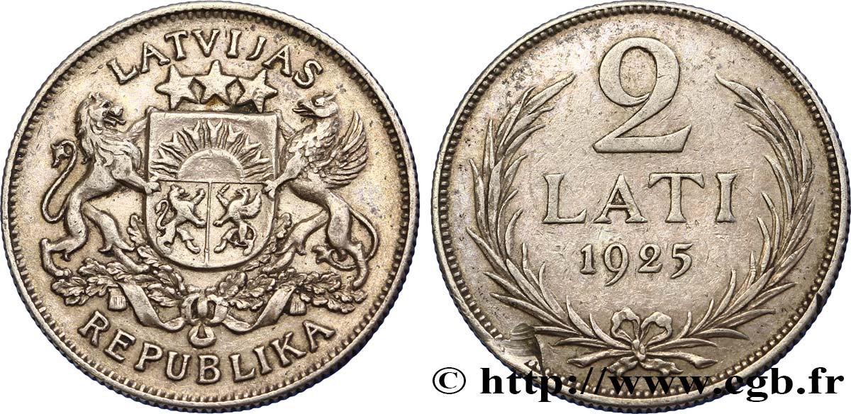 LATVIA 2 Lati emblème 1925  XF 