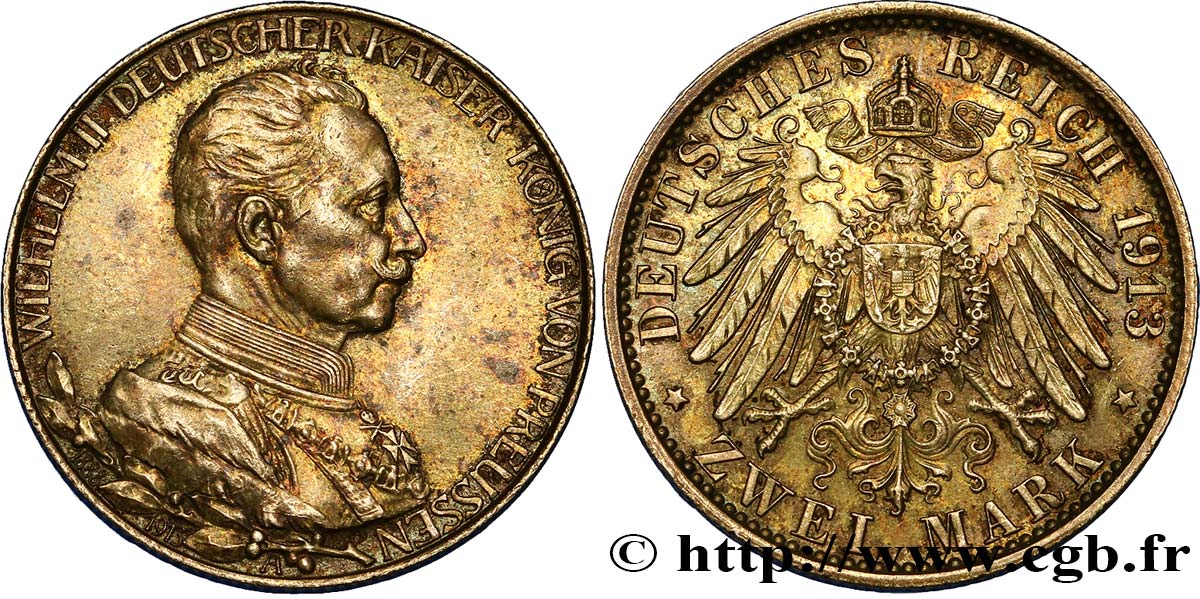 GERMANIA - PRUSSIA 2 Mark 25e anniversaire de règne de Guillaume II 1913 Berlin MS 