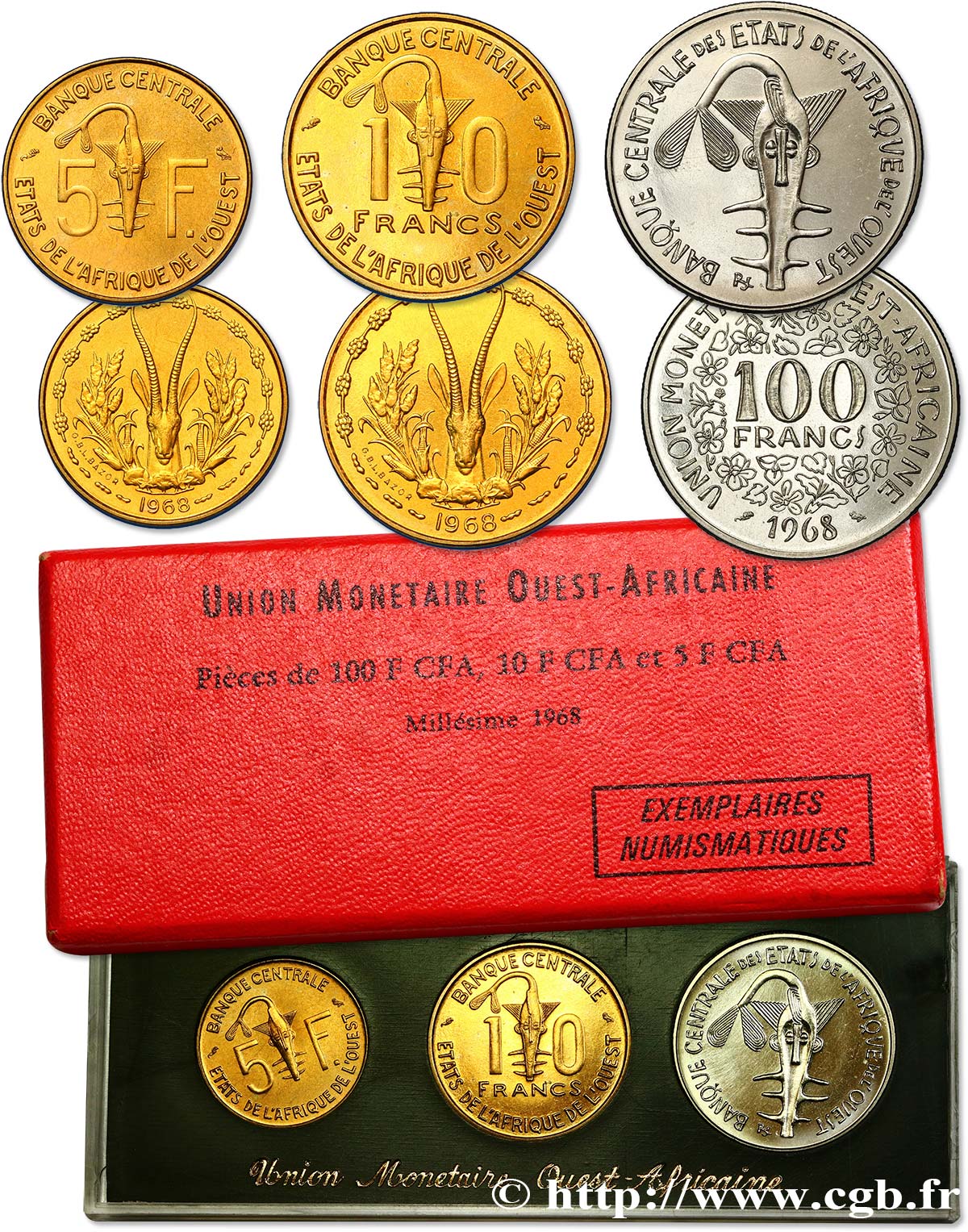 STATI DI L  AFRICA DE L  OVEST Série de présentation 5, 10 et 100 Francs CFA 1968 Paris FDC 