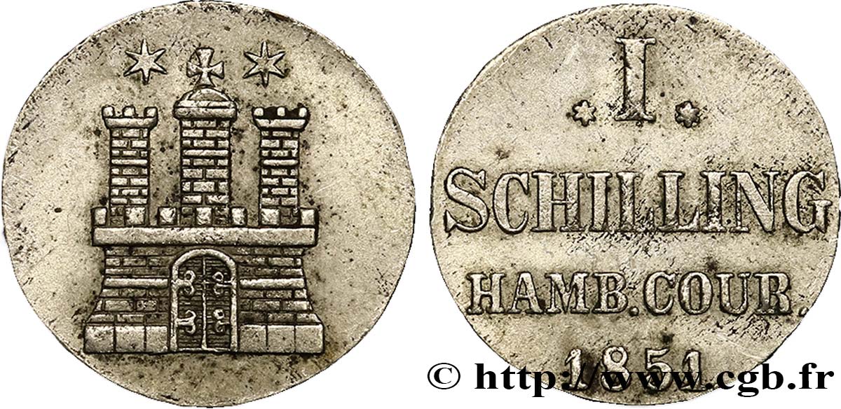 DEUTSCHLAND - HAMBURG FREIE STADT 1 Schilling 1851  VZ 