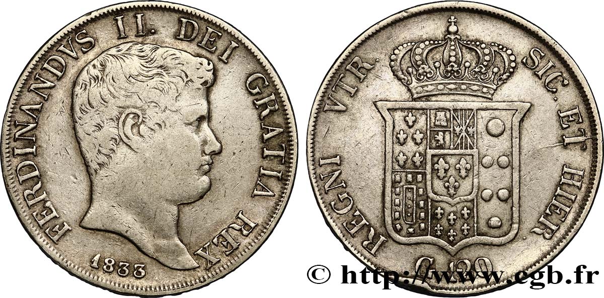 ITALY - KINGDOM OF THE TWO SICILIES 120 Grana Ferdinand II 1833 Naples VF 
