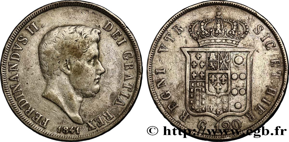 ITALIA - REINO DE LAS DOS SICILIAS 120 Grana Ferdinand II 1841 Naples BC+ 