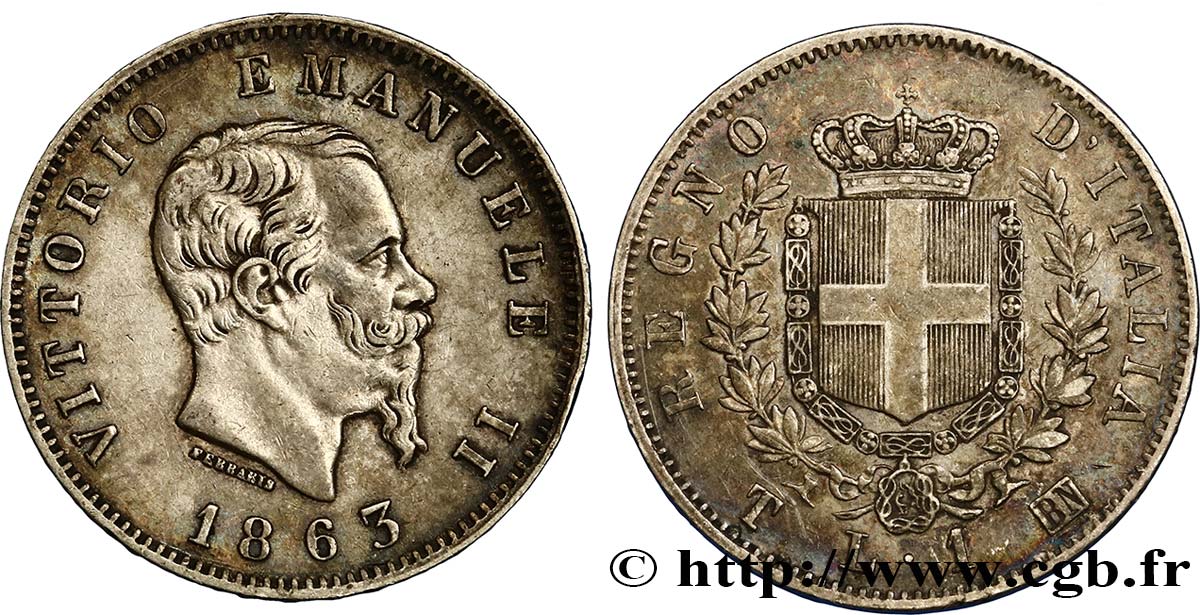 ITALIE 1 Lire Victor Emmanuel II 1863 Turin TTB+ 