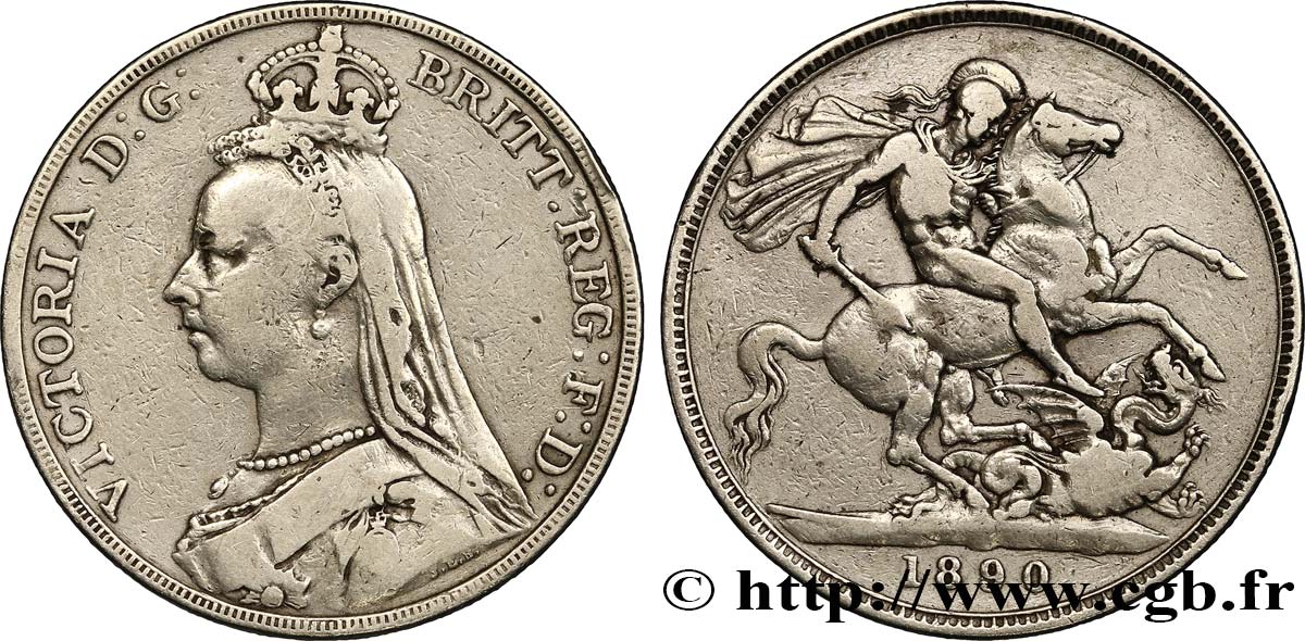 UNITED KINGDOM 1 Crown Victoria buste du jubilé 1890  VF 