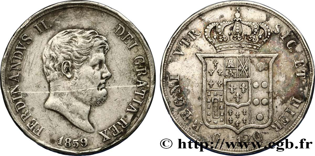 ITALY - KINGDOM OF TWO SICILIES 120 Grana Ferdinand II 1859 Naples XF 