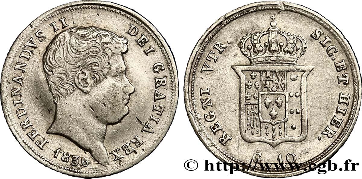 ITALIEN - KÖNIGREICH BEIDER SIZILIEN 10 Grana Ferdinand II 1836  SS 