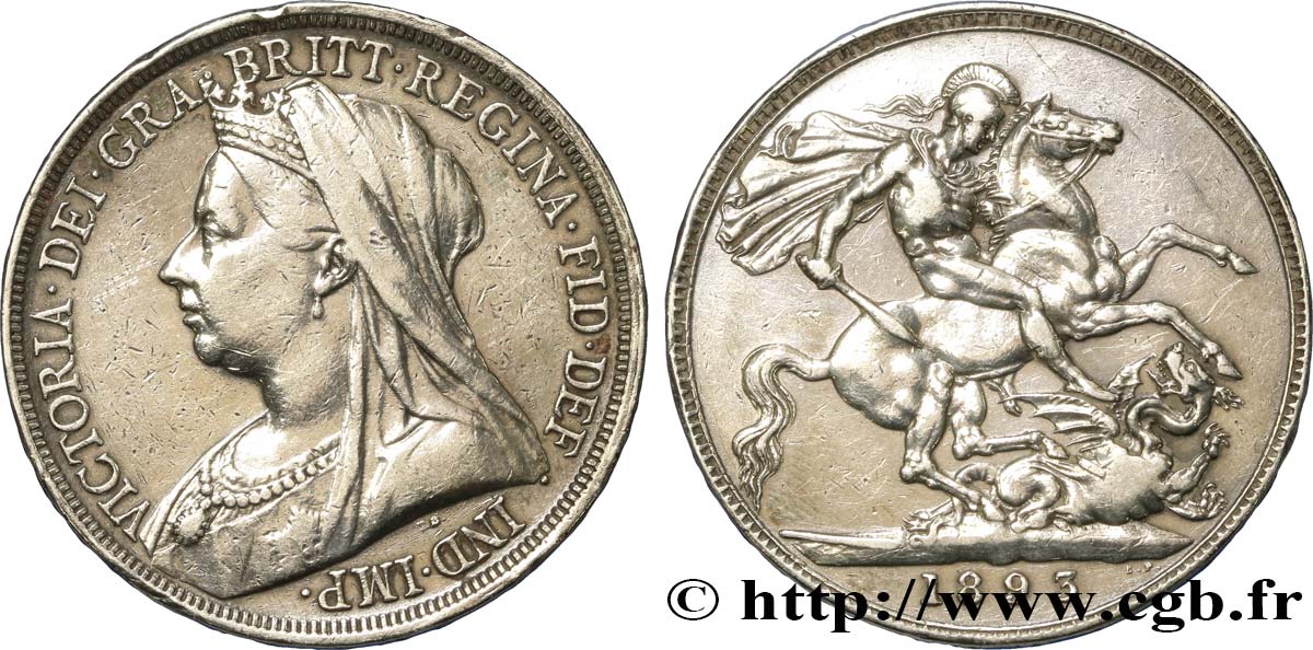 REINO UNIDO 1 Crown Victoria “old Head” 1893  BC+ 