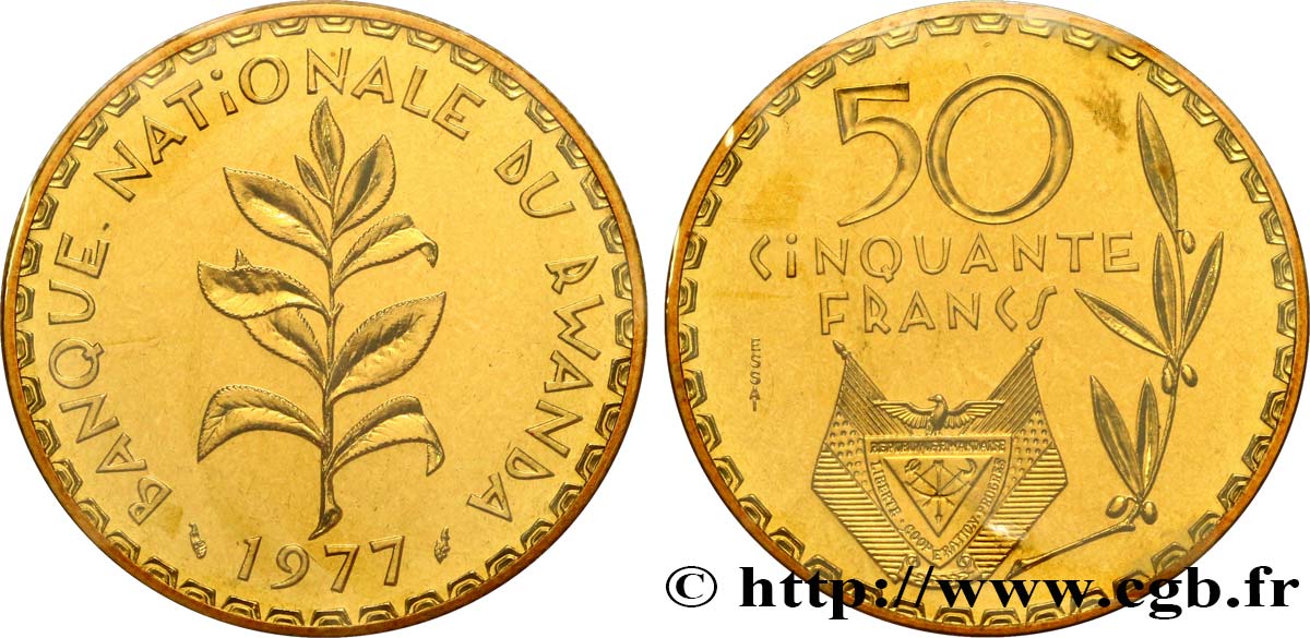 RUANDA Essai de 50 Francs emblème 1977 Paris ST 