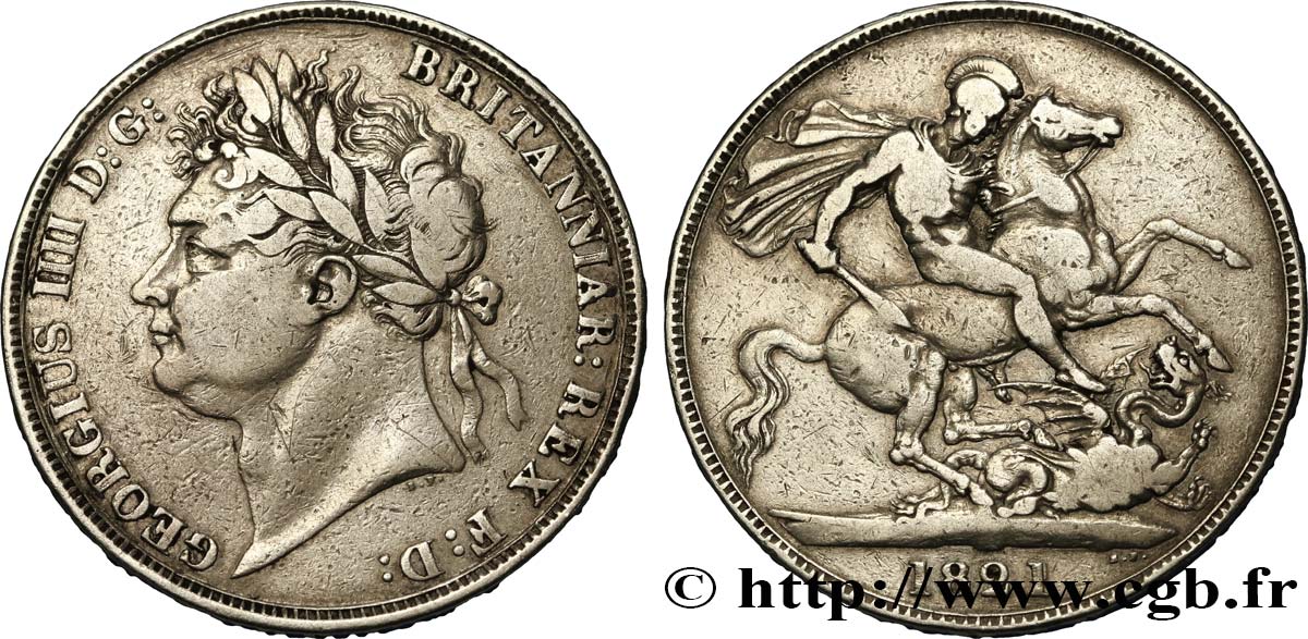UNITED KINGDOM 1 Crown Georges IIII 1821  XF/VF 