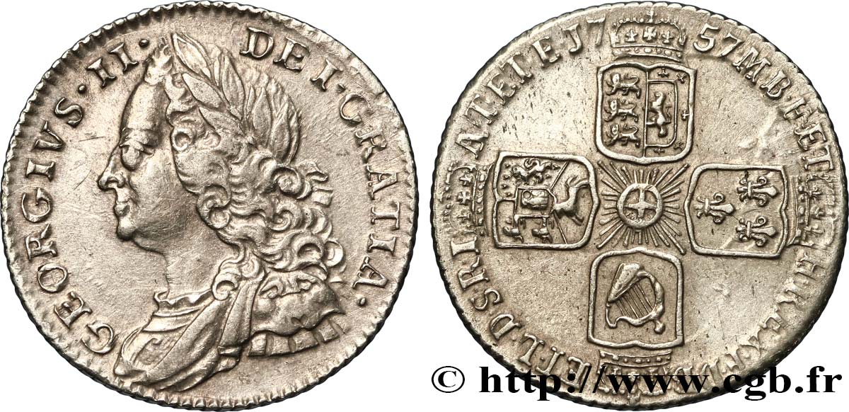 UNITED KINGDOM 6 Pence Georges II 1757  XF 