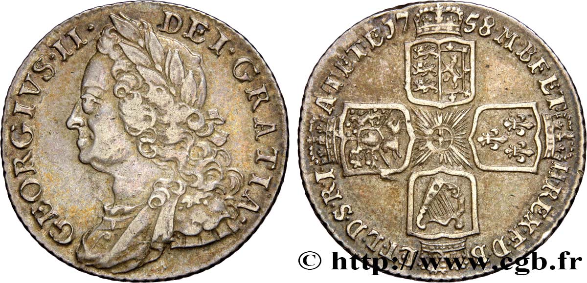 GROSSBRITANNIEN - GEORG. II. 1 Shilling 1758  SS/fVZ 