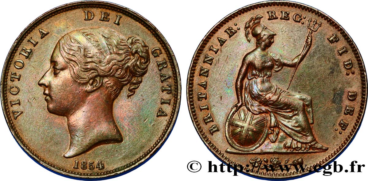 ROYAUME-UNI 1 Penny Victoria “tête jeune” 1854  TTB+ 