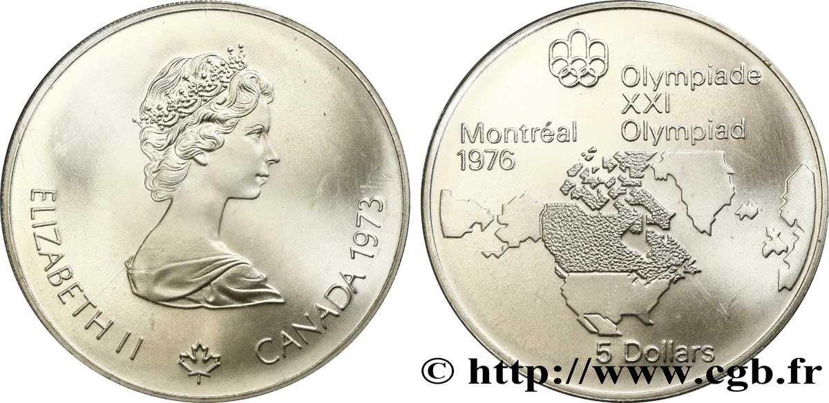 CANADA 5 Dollars Proof JO Montréal 1976 voiliers 1973  MS 