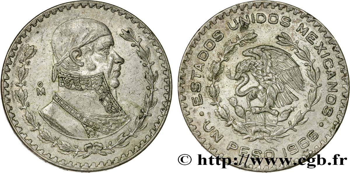 MEXICO 1 Peso Jose Morelos y Pavon 1966 Mexico AU 