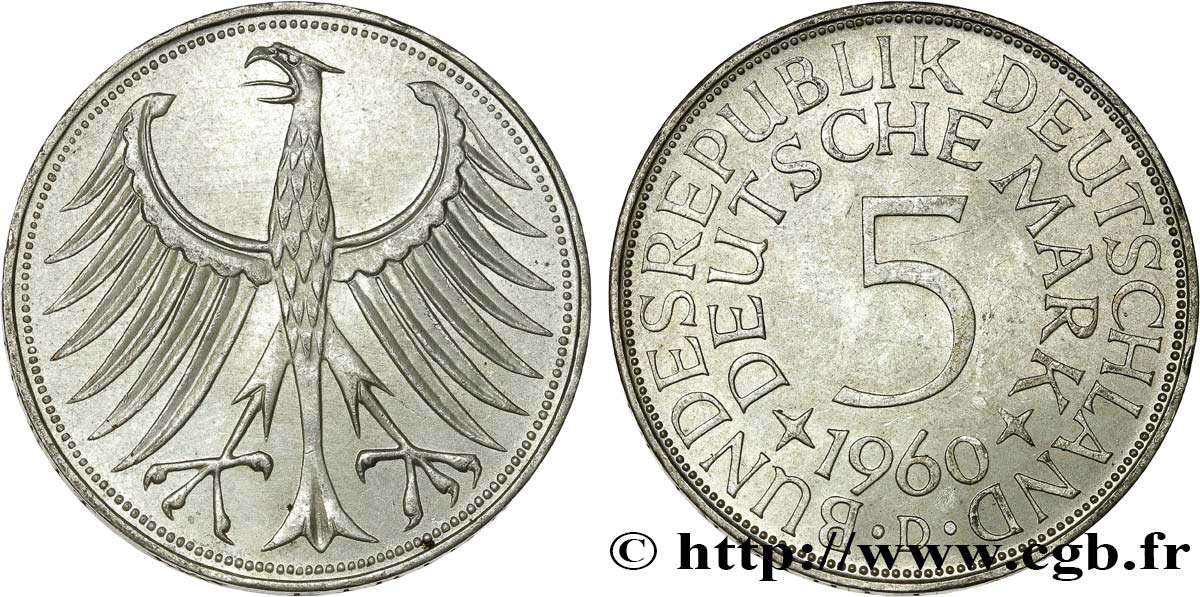 DEUTSCHLAND 5 Mark aigle héraldique  1960 Munich fST 