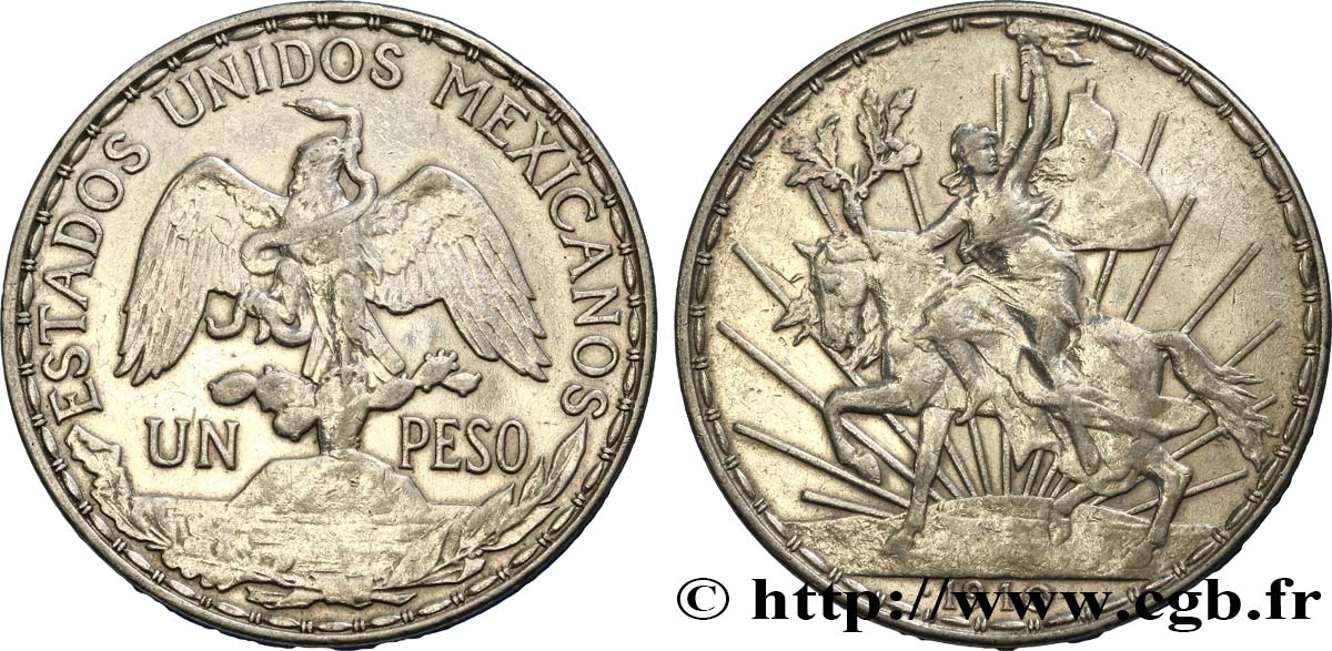 MEXIKO 1 Peso Liberté à cheval  1910 Mexico SS 