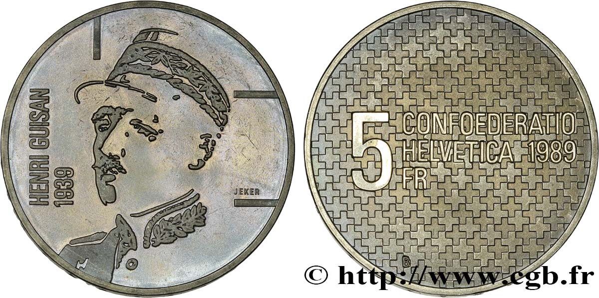 SWITZERLAND 5 Francs 50e anniversaire de la mobilisation de 1939 par le général Henri Guisan 1989 Berne AU 