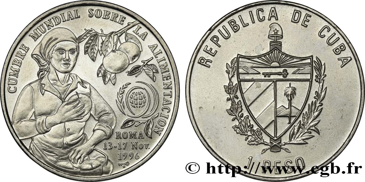 KUBA 1 Peso sommet de la FAO : emblème / récolte de fruits 1996  fST 