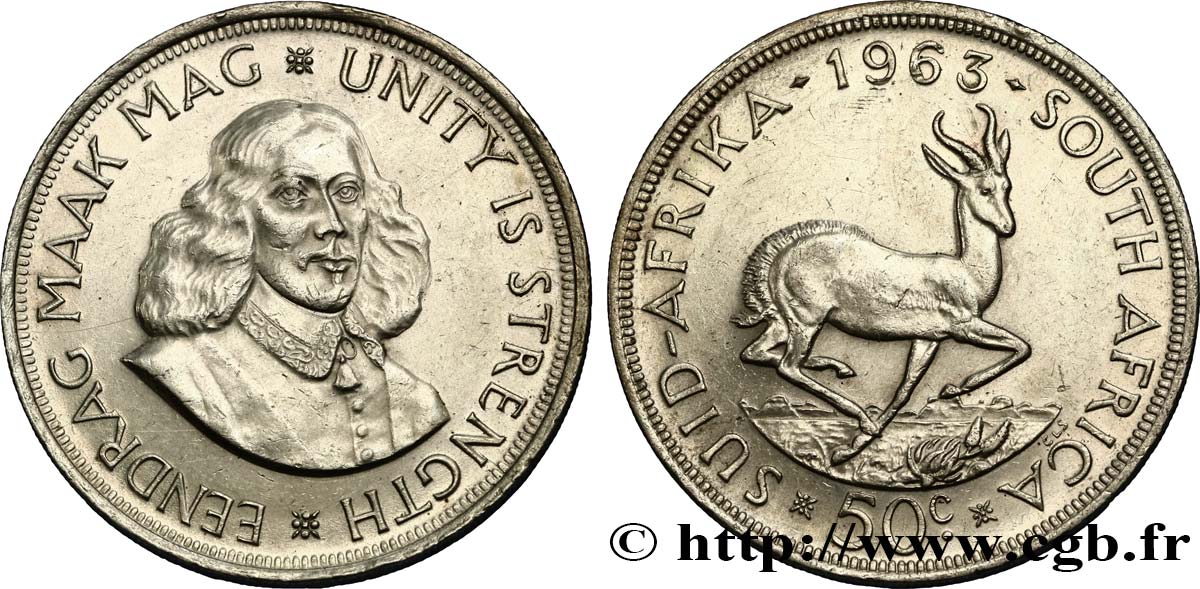 SüDAFRIKA 50 Cents springbok 1963 Pretoria VZ 