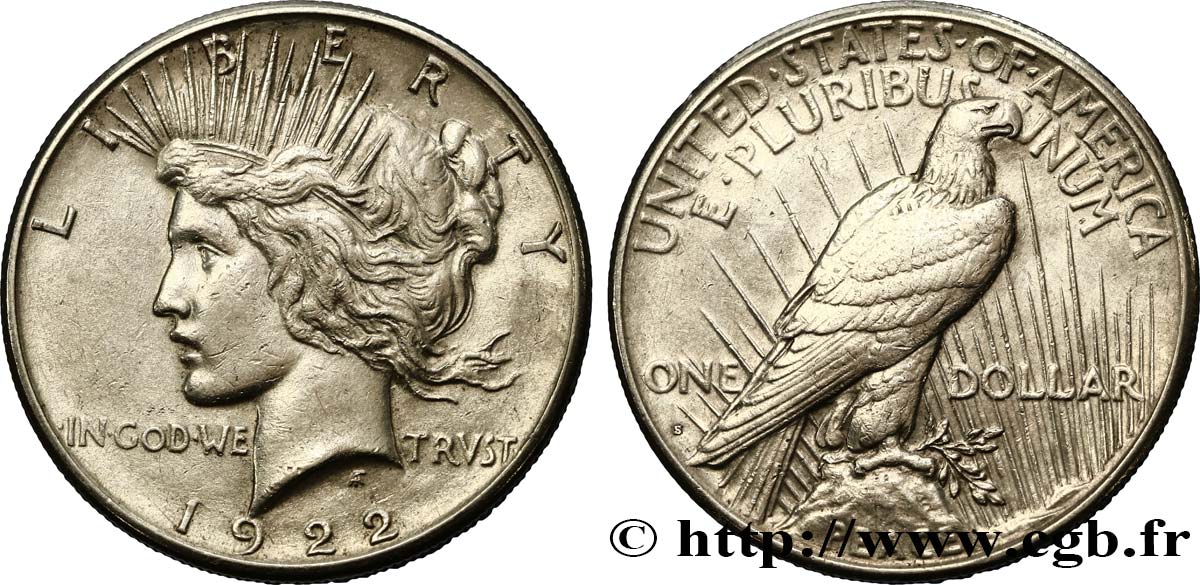 UNITED STATES OF AMERICA 1 Dollar Peace 1922 San Francisco - S AU 