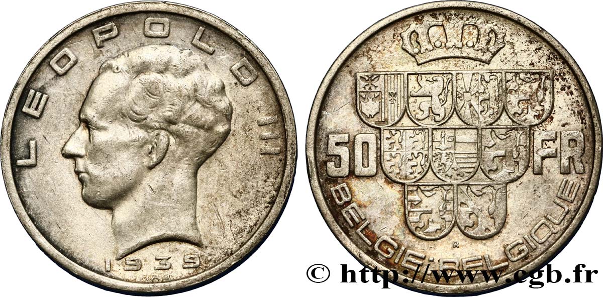 BELGIO 50 Francs Léopold III légende Belgique-Belgie tranche position B 1939  BB 