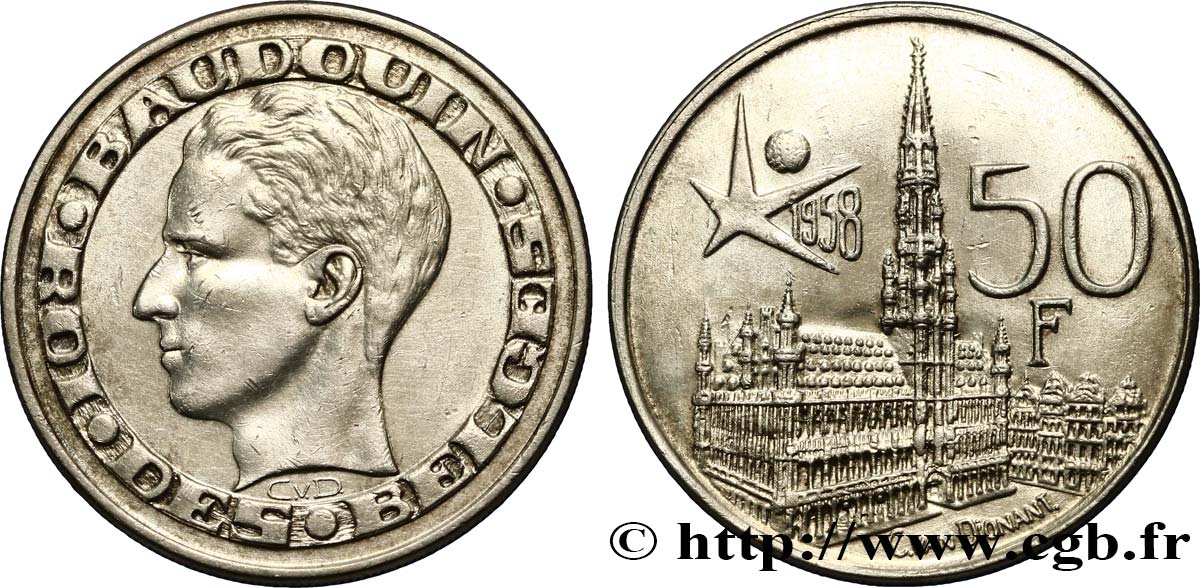 BELGIQUE 50 Francs Exposition Universelle de Bruxelles légende française 1958  TTB+ 