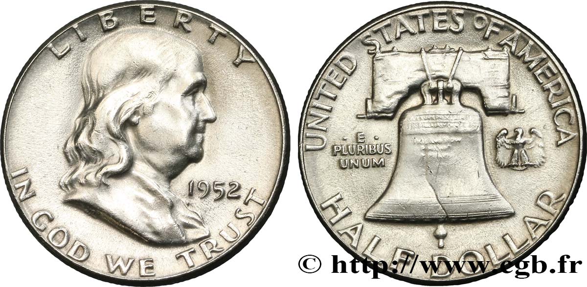 STATI UNITI D AMERICA 1/2 Dollar Benjamin Franklin 1952 Philadelphie SPL 