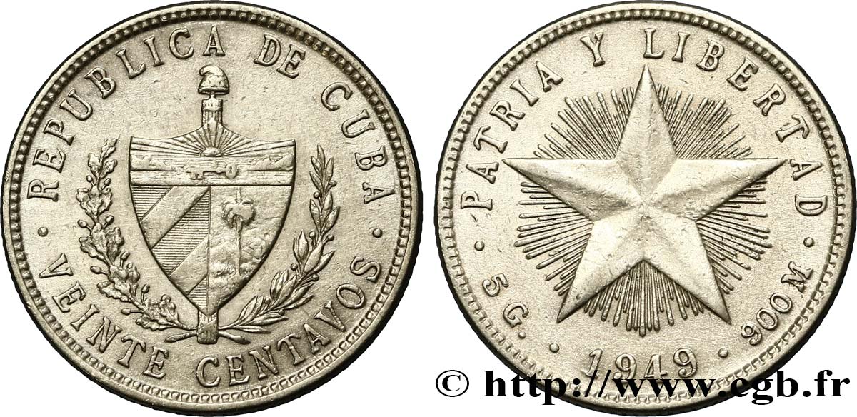 CUBA 20 Centavos 1949  TTB+ 