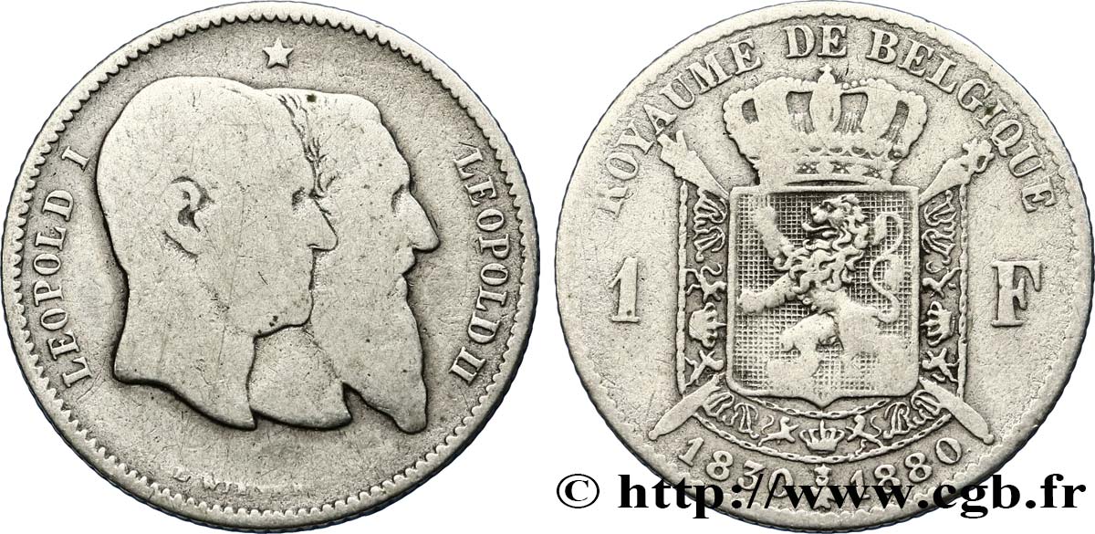 BÉLGICA 1 Franc 50e anniversaire de l’indépendance 1880  BC 
