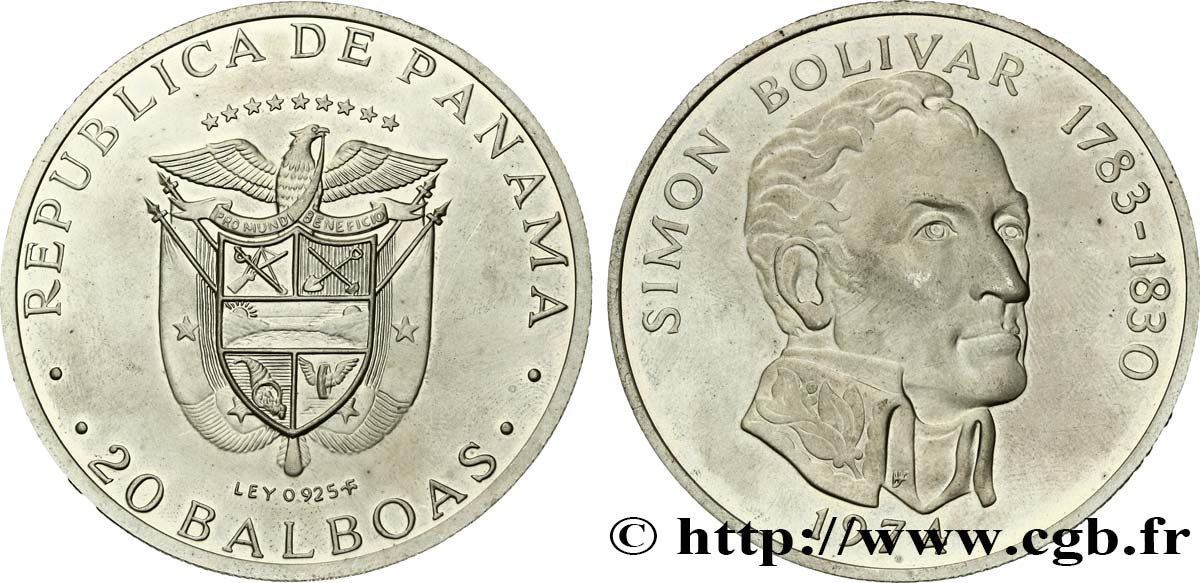 PANAMA 20 Balboas Simon Bolivar 1974  ST 