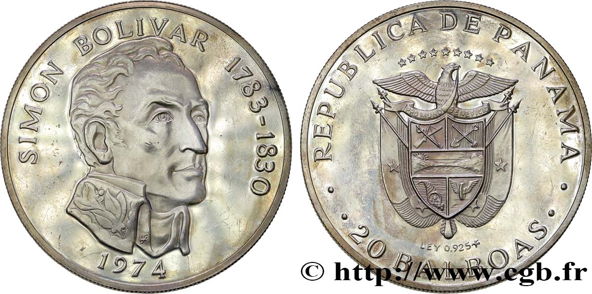 PANAMá 20 Balboas Simon Bolivar 1974  EBC 