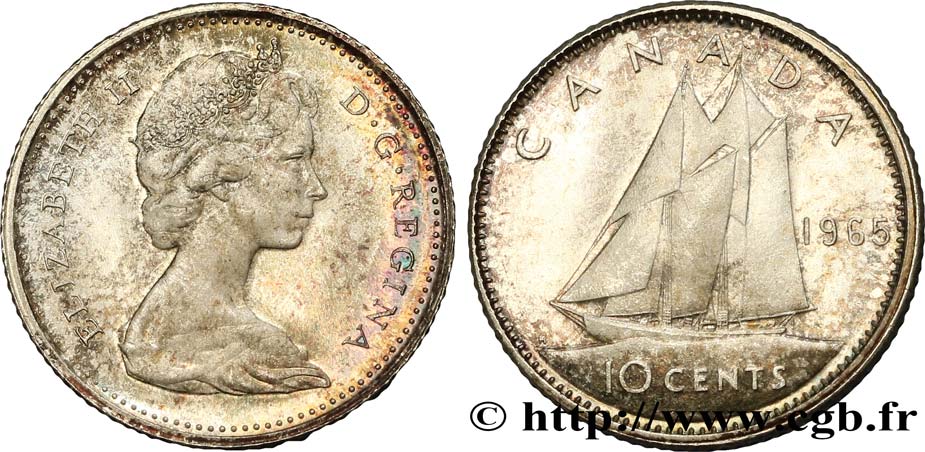 CANADA 10 Cents Elisabeth II 1965  MS 