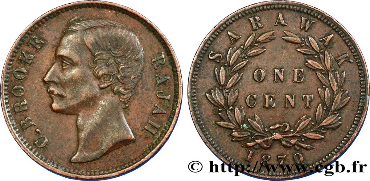 SARAWAK 1 Cent Sarawak Rajah J. Brooke 1870  XF 