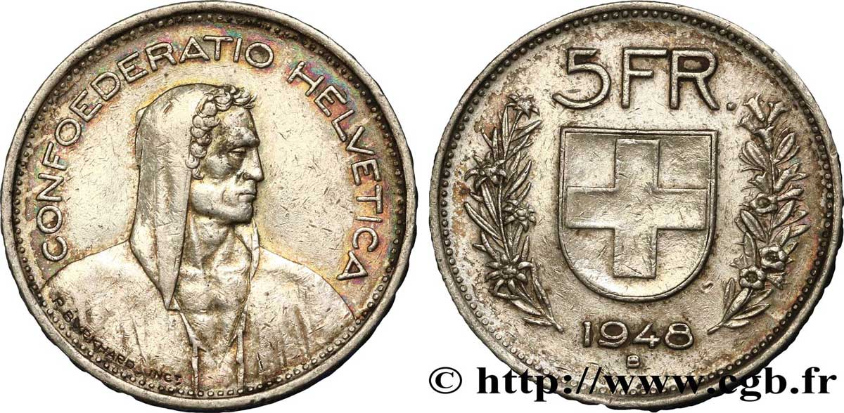 SCHWEIZ 5 Francs Berger 1948 Berne SS 