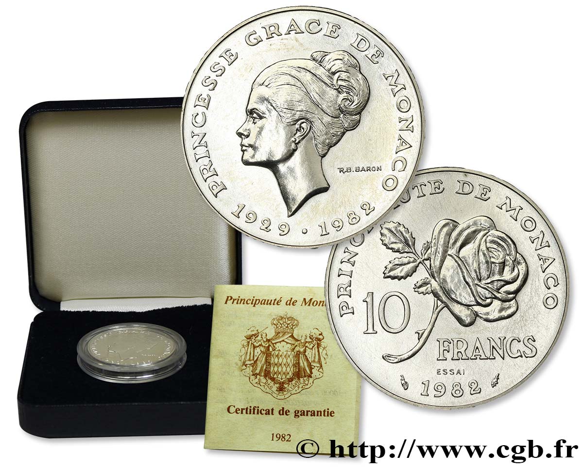 MONACO Essai de 10 Francs princesse Grace de Monaco 1982 Paris SPL 