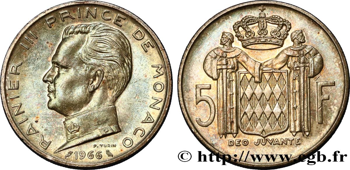MONACO 5 Francs Prince Rainier III 1966 Paris SUP 