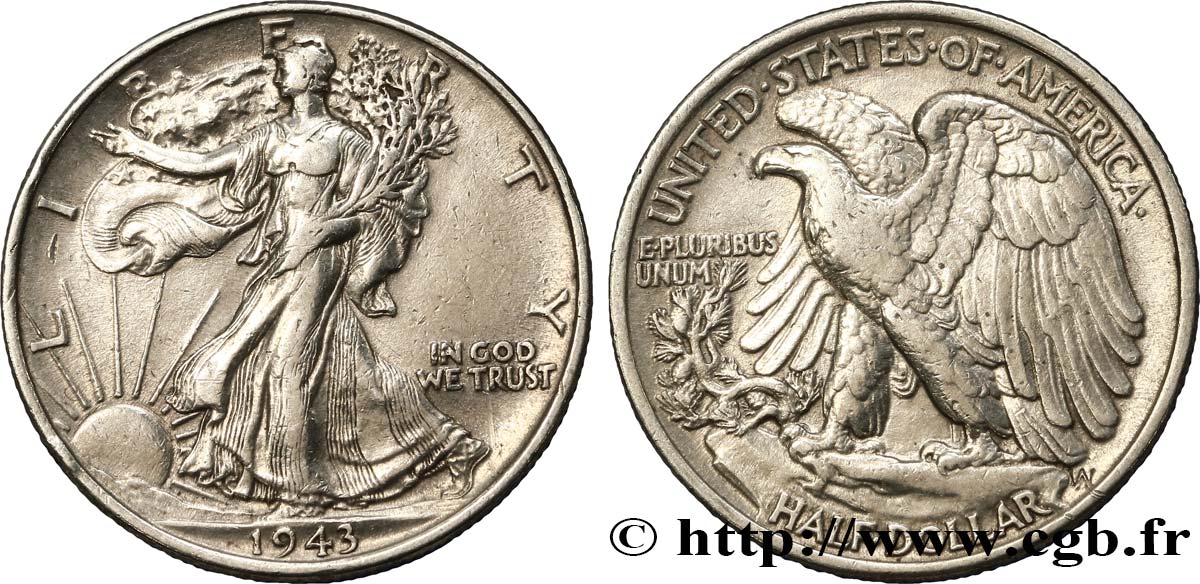 ÉTATS-UNIS D AMÉRIQUE 1/2 Dollar Walking Liberty 1943 Philadelphie TTB 