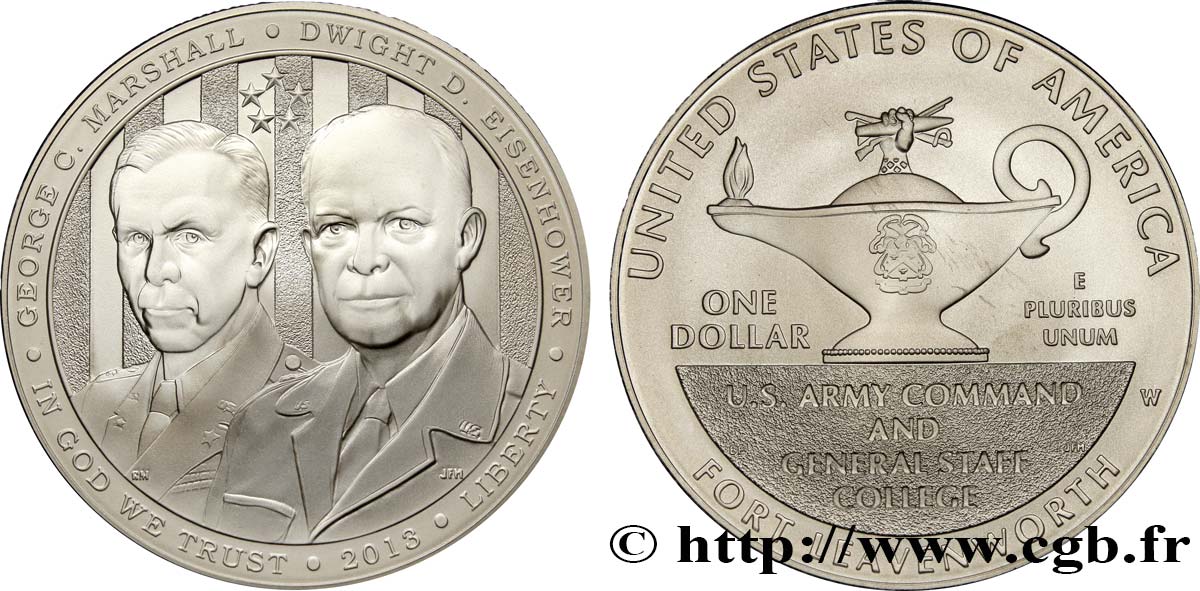 UNITED STATES OF AMERICA 1 Dollar Généraux Marshall et Eisenhower 2013 West Point MS 