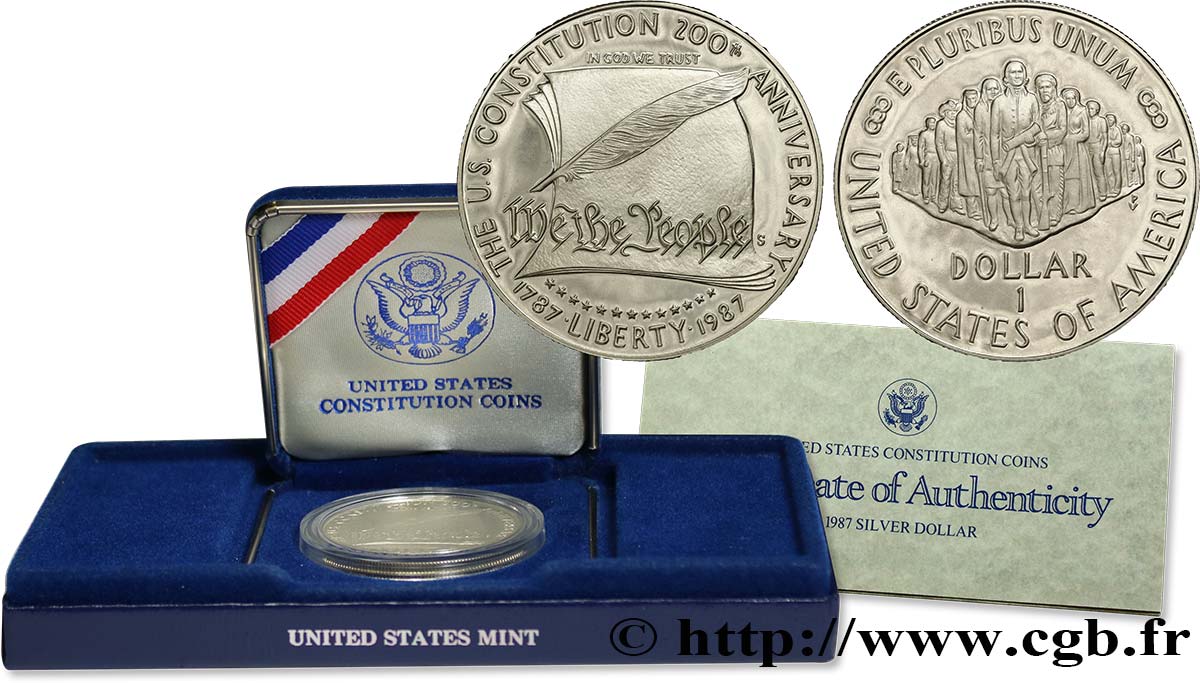 UNITED STATES OF AMERICA 1 Dollar Proof Bicentennaire de la constitution 1987 San Francisco MS 